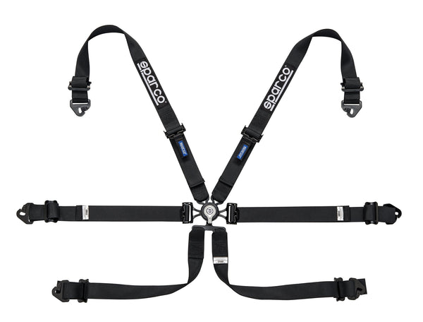 Sparco Black 6 Point Hans Compatible 2" Shoulder Straps Aluminum Pull Down Belts Race Safety Harness - 04818RALPDNR