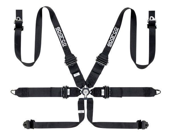 Sparco Black 6 Point Hans Compatible 3" to 2" Shoulder Straps Aluminum Pull Down Belts Race Safety Harness - 04818RHALPDNR