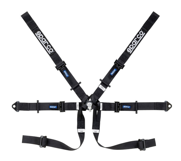 Sparco Black 6 Point Hans Compatible Single Seater Open Wheel Vehicle 2" Shoulder Straps Aluminum Pull Down Belts Race Safety Harness - 04819HNR