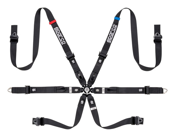 Sparco Black 6 Point Hans Compatible Prime H-7 2" Shoulder Straps Aluminum Pull Up Belts Race Safety Harness - 04821HMNR