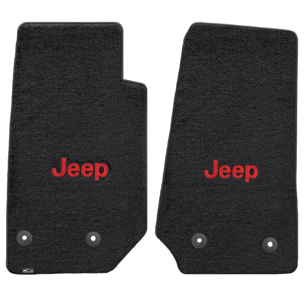 Lloyd Mat's Jeep WRANGLER UNLIMITED 2014-2016 Front Floor Mats BLACK VELOURTEX RED JEEP LOGO - 620065 - (2016 2015 2014)