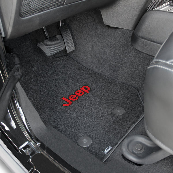 Lloyd Mat's Jeep WRANGLER UNLIMITED 2014-2016 Front Floor Mats BLACK VELOURTEX RED JEEP LOGO - 620065 - (2016 2015 2014)