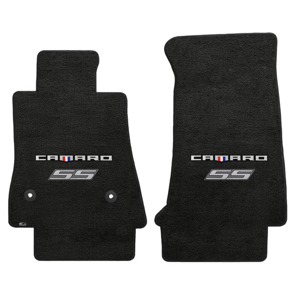 Lloyd Mat's CHEVROLET CAMARO 2016-2017 Front Floor Mats EBONY VELOURTEX CAMARO + SS SILVER DOUBLE LOGO - 620199 - (2017 2016)